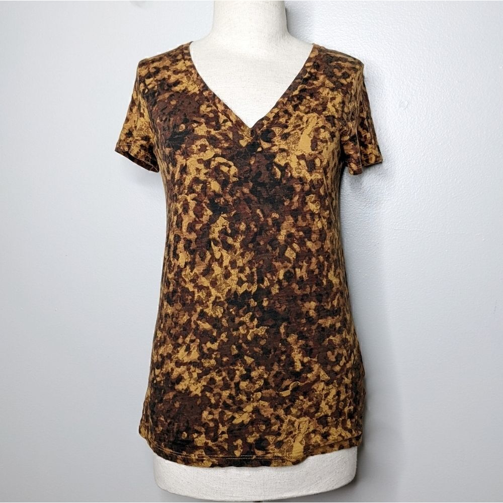 (Merona) Women's Cotton Brown Smudge Tie Dye V-neck Tee Small